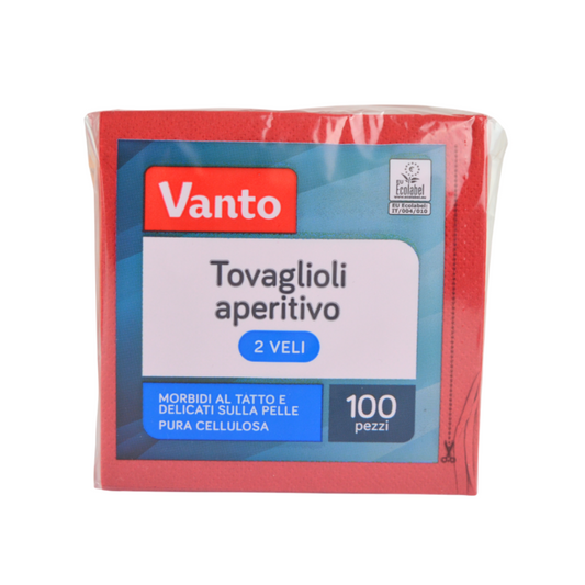 Pz 100 tovaglioli 25x25 in pura cellulosa rossi 2 veli per ristoranti, cocktail bar, aperitivi e feste