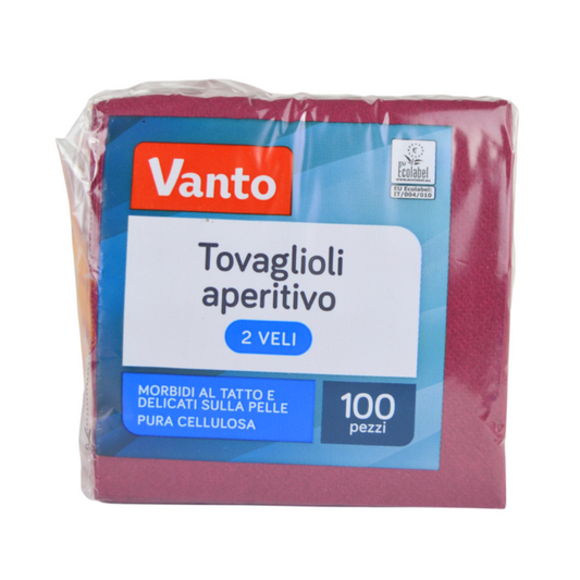 Pz 100 tovaglioli 25x25 in pura cellulosa viola 2 veli per ristoranti, cocktail bar, aperitivi e feste