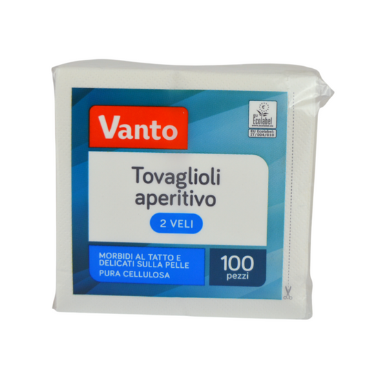 Pz 100 tovaglioli 25x25 in pura cellulosa bianchi 2 veli per ristoranti, cocktail bar, aperitivi e feste