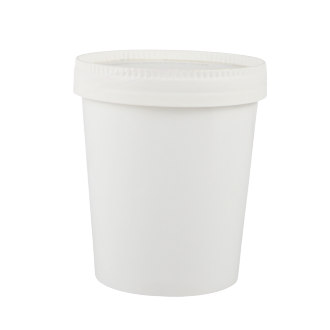25 uds Tarro de helado de cartón térmico blanco + tapa para llevar