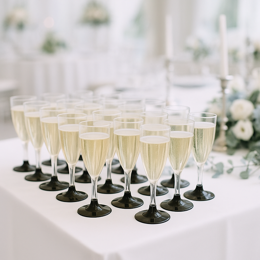 Pz 50 calici flute champagne prosecco base nera bicchieri aperitivo apericena