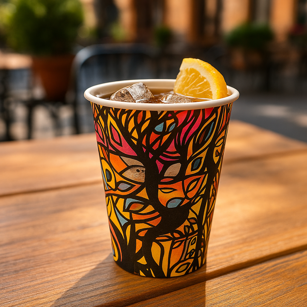 pz 100 bicchiere carta colorato decorato per caffe' 370 ml CELLUCUP