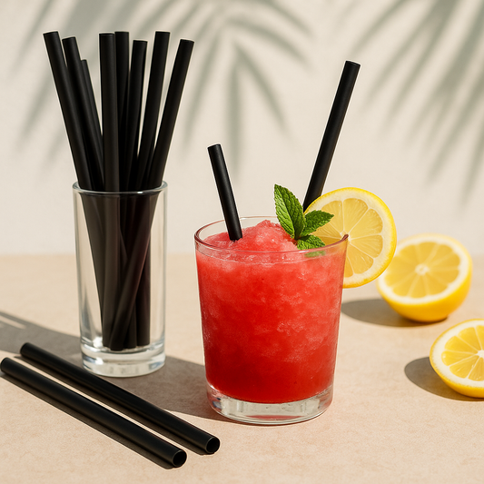 pz 250 cannucce PLA con cucchiaio BIO-ECO da 21 cm (6 mm Diametro) per cocktail, granita, succo e smoothie