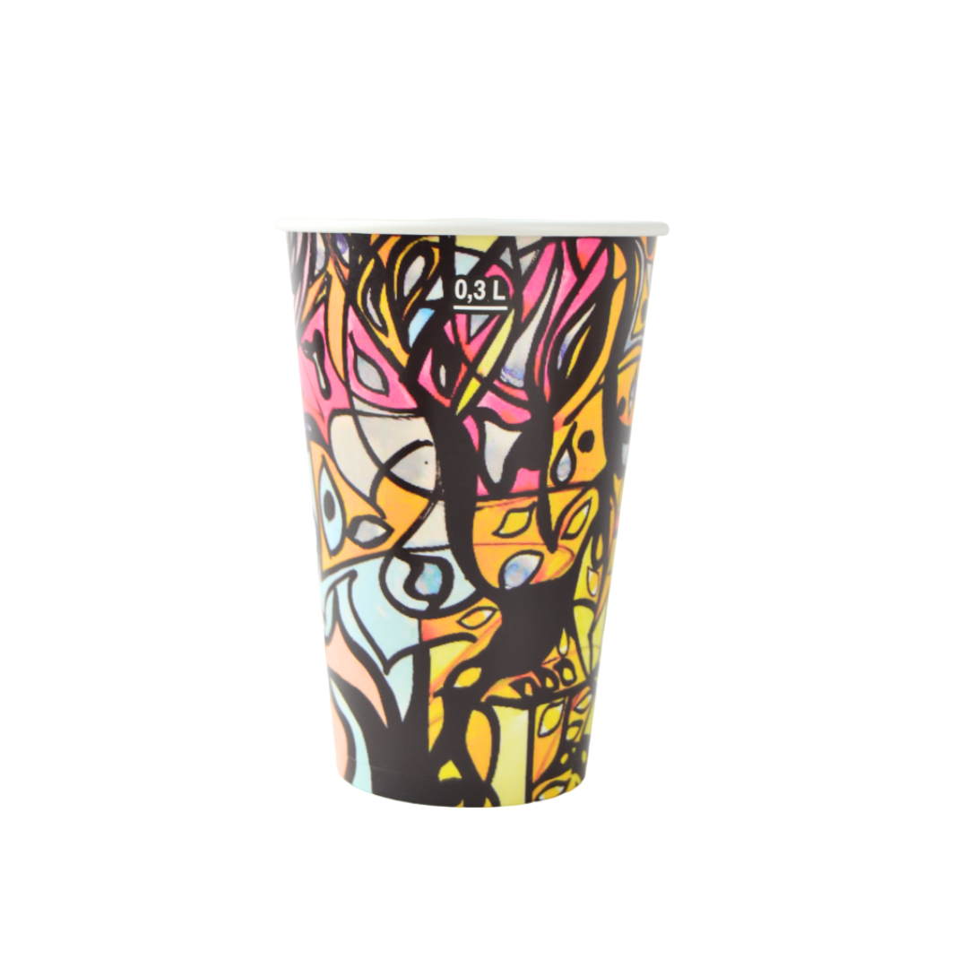 pz 100 bicchiere carta colorato decorato per caffe' 370 ml CELLUCUP