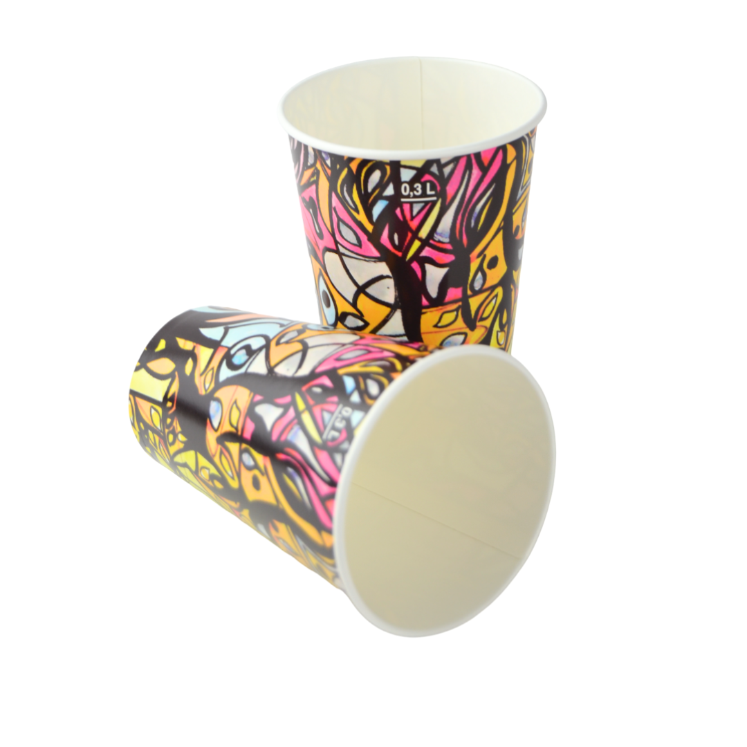 pz 100 bicchiere carta colorato decorato per caffe' 370 ml CELLUCUP