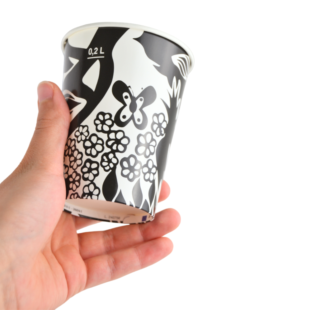 100 gobelets en papier noir décorés pour café 200 ml CELLUCUP
