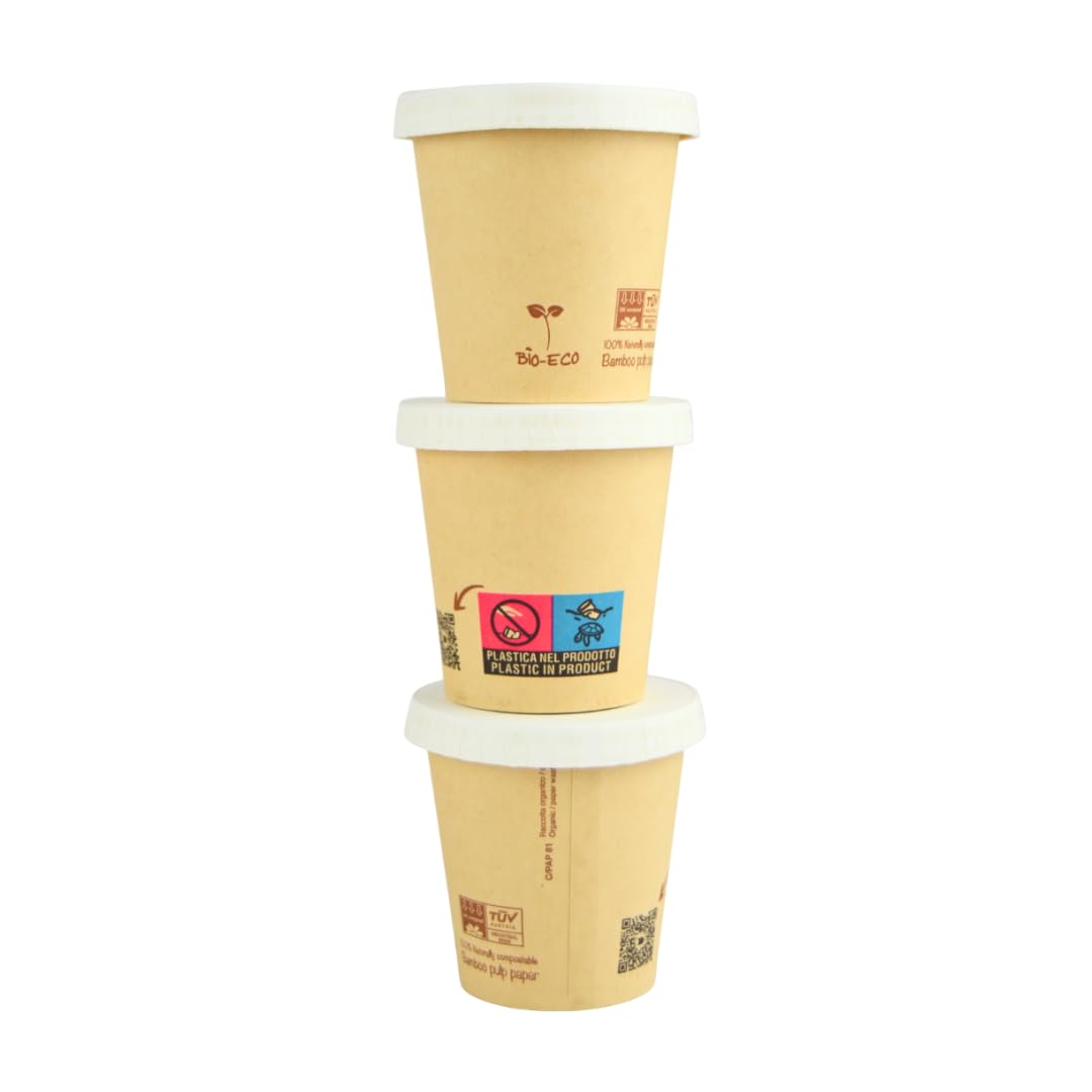 pz 100 bicchieri in carta avana da caffe 3 oz (80 ml) ideali per caffe + coperchio in carta bianco