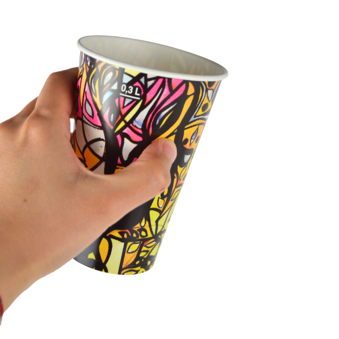 pz 100 bicchiere carta colorato decorato per caffe' 370 ml CELLUCUP