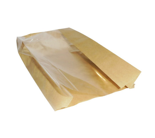 Pz 100 sacchetti con finestra in carta antigrasso avana neutra per pasticcerie, bar, fast food