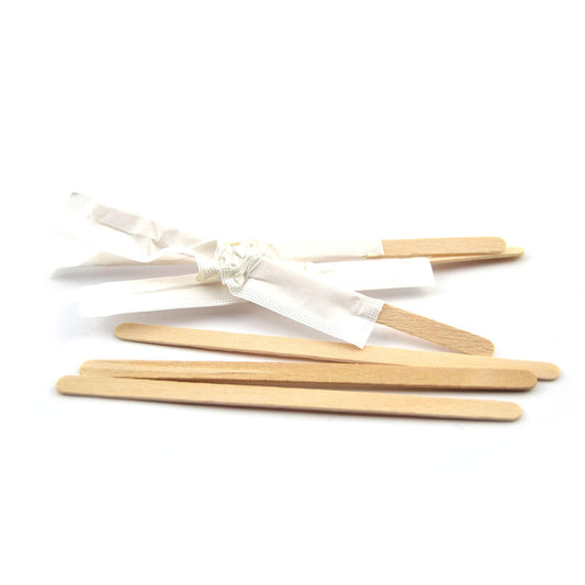 Stecche in legno palette legno incartate singolarmente per caffe americano e cappuccino