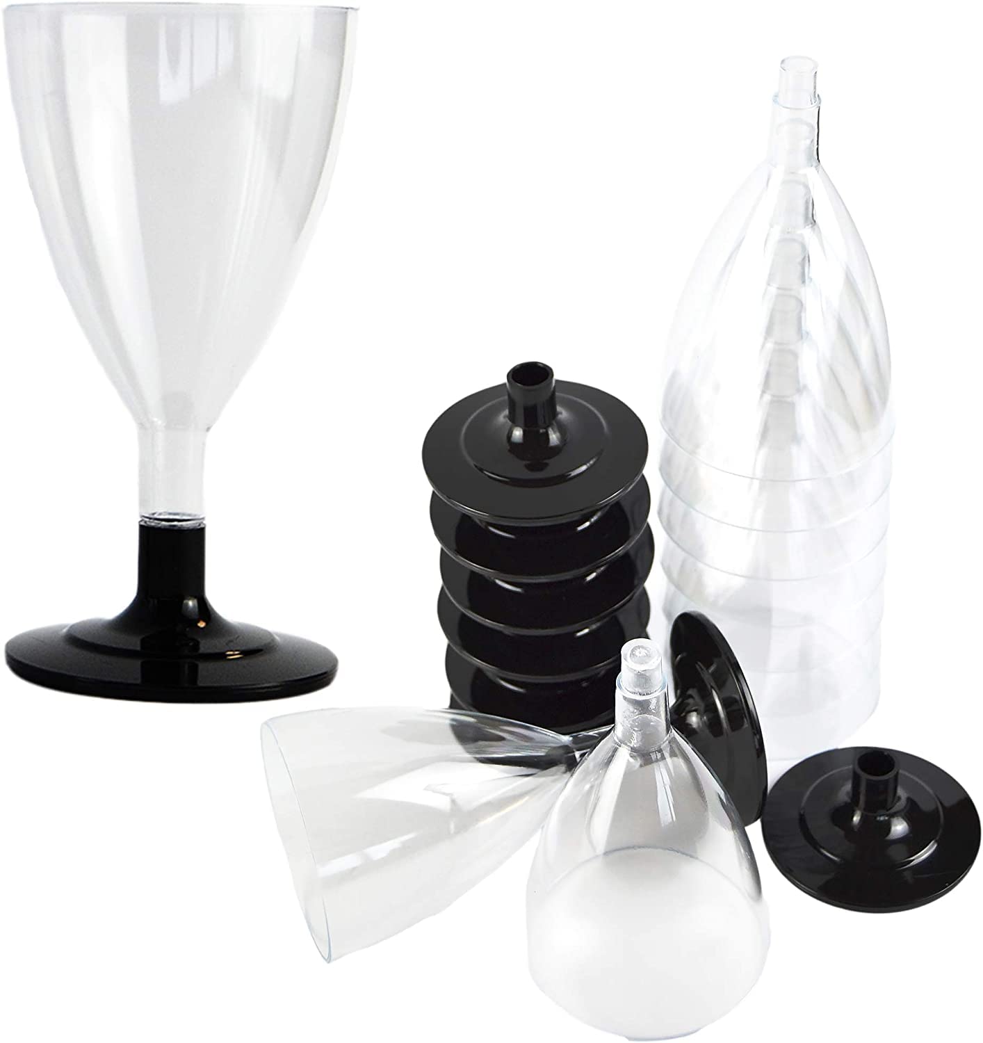 COMBO 50 calici flute + 50 calici da vino/acqua da comporre base nera ideali per feste, eventi, party e aperitvi