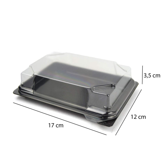 pz 25 vaschetta nera per sushi, sashimi, pesce ideale per l'asporto di circa 6/8 porzioni + coperchio