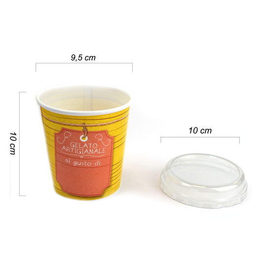 Pz 25 Barattolo per gelato 500 cc in cartone termico + coperchio per asporto