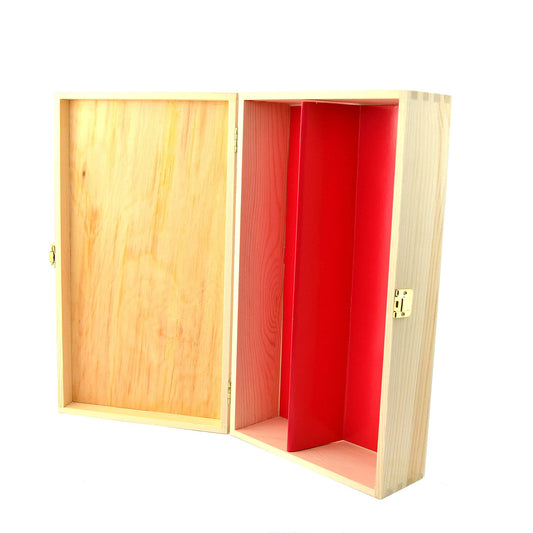 1 scatola porta vino in legno (x 2bottiglie) cassetta con chiusura divisorio in cartone rosso