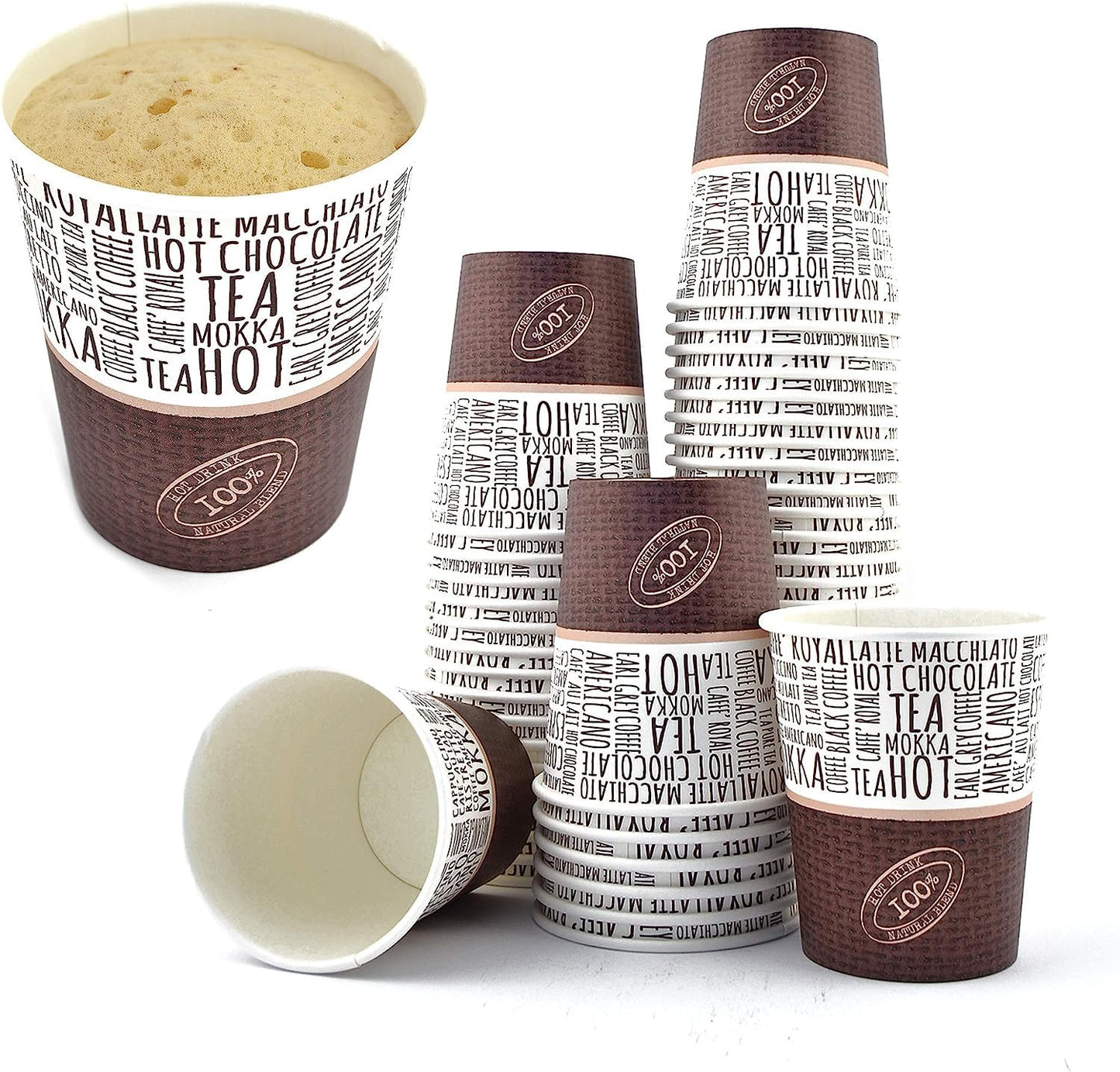 Pz 100 bicchiere 7 oz in carta 200 ml per cappuccino, cioccolata calda