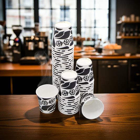 pz 100 bicchiere carta nero decorato per caffe' cl 8 (3 oz) CELLUCUP