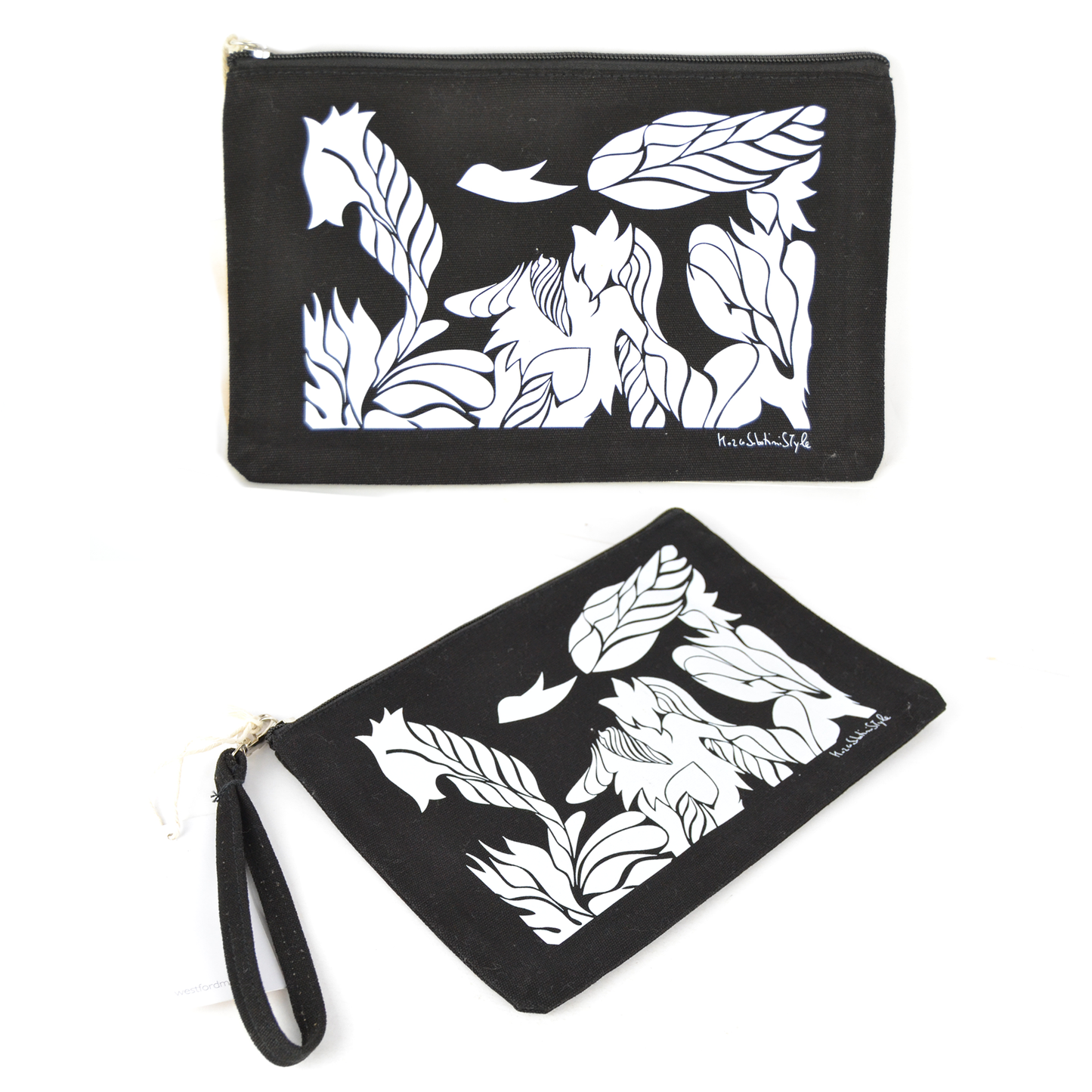 Set 1 shopper in tela stampa astratta + 1 pochette in tessuto beauty case borsetta