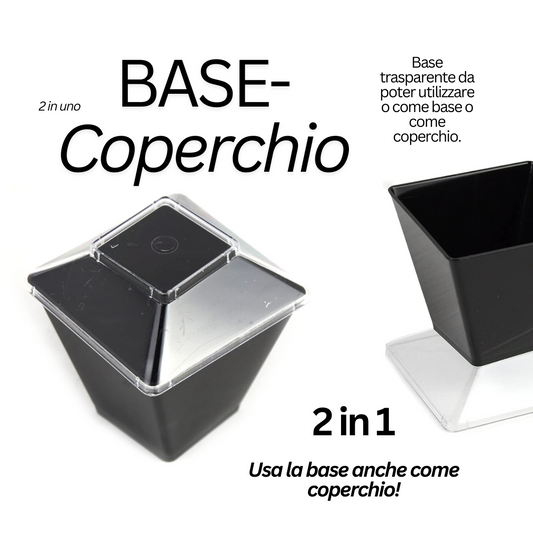 Pz 50 coppette nere monoporzione base quadrata per dessert, dolci, mousse con base trasparente