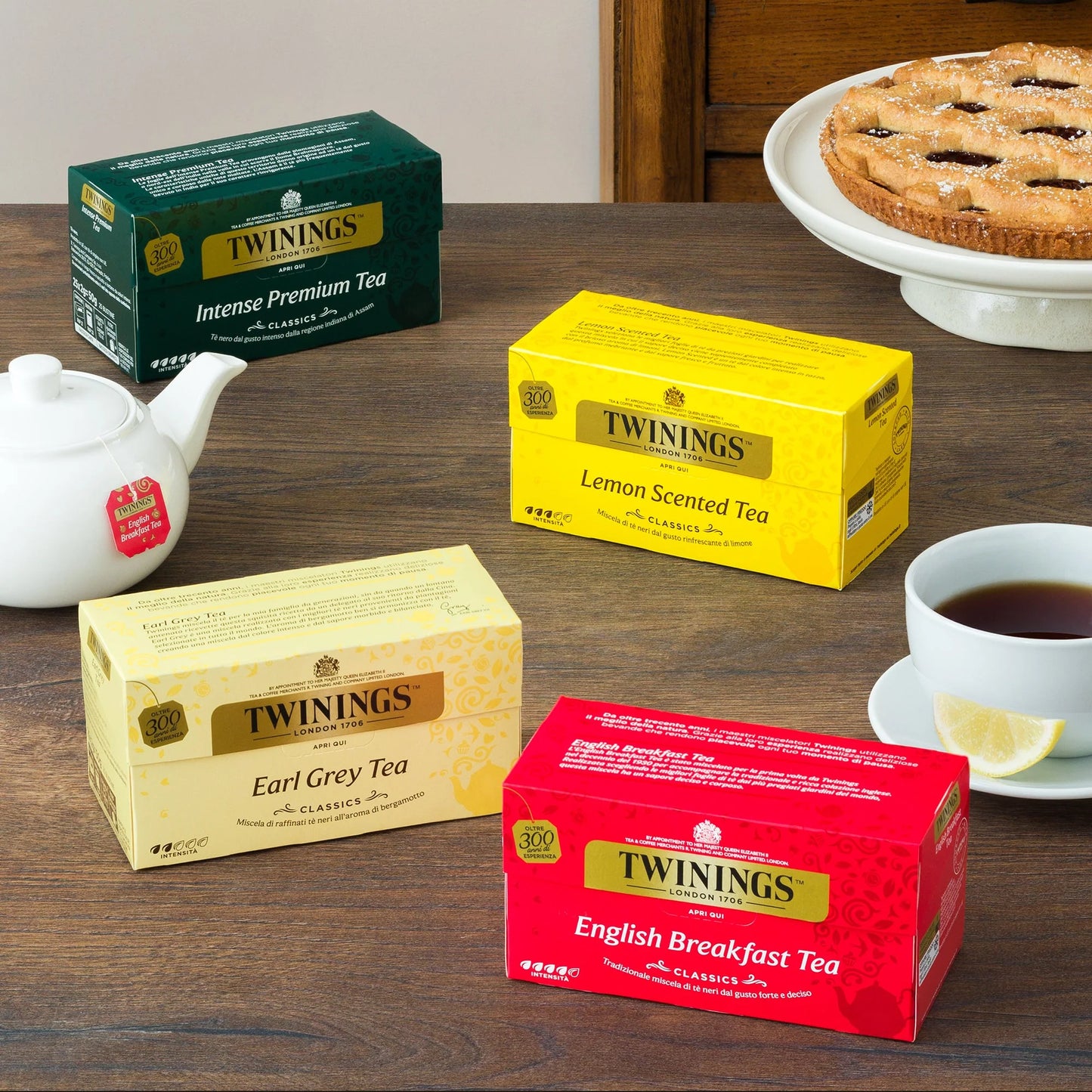 Pz 240 bustine selezione di thè, camomille e infusi con scatola in legno da 6 scomparti