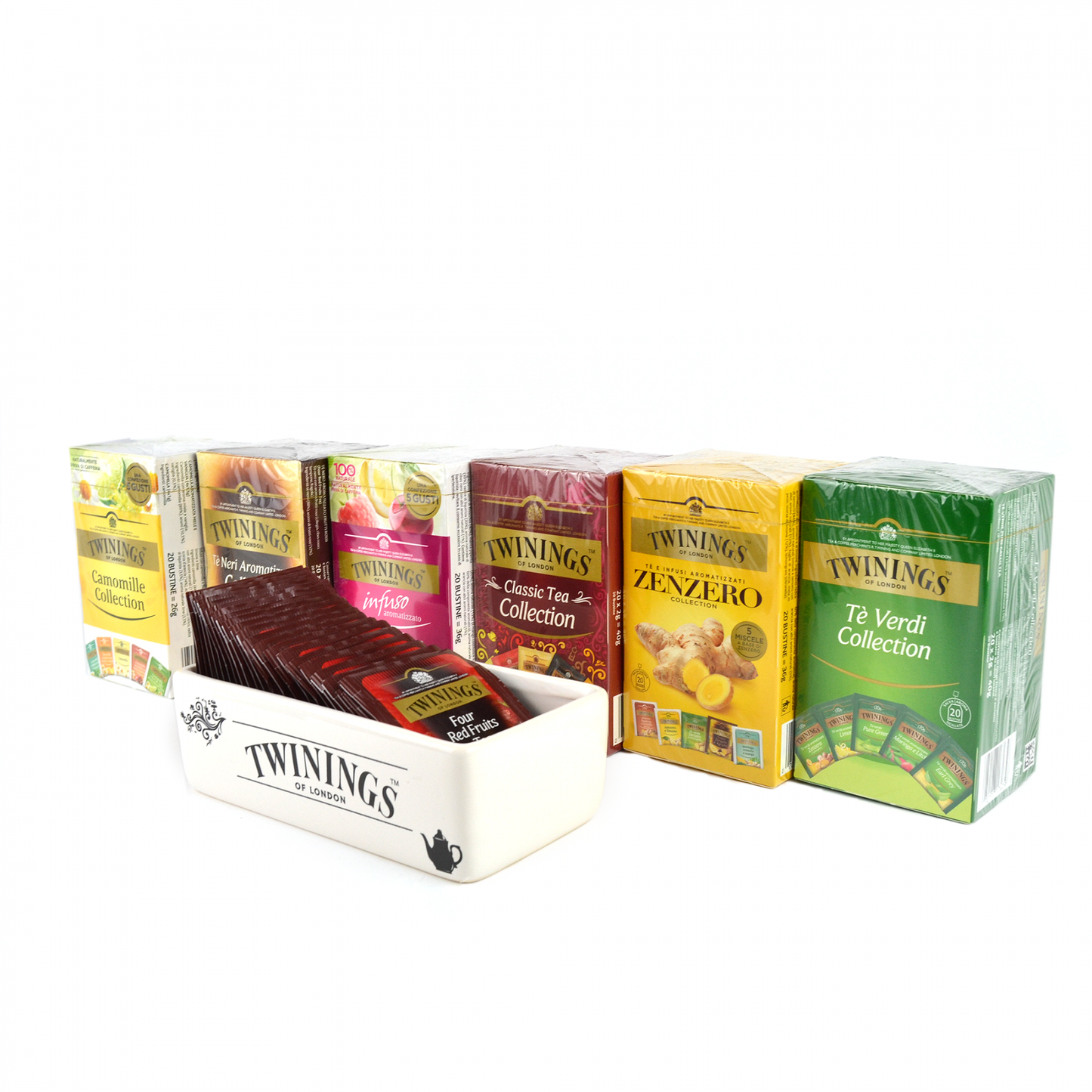 250 bustine assortimento di the e tisane twinings con caddy in ceramica