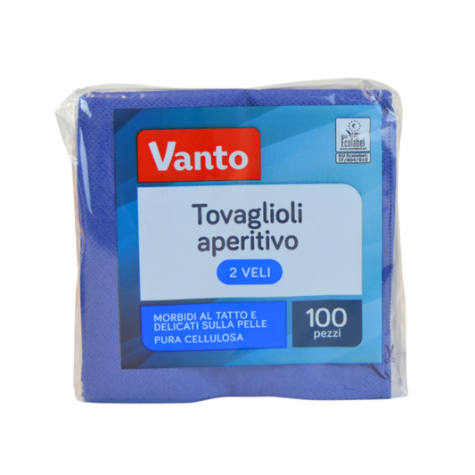 Pz 100 tovaglioli 25x25 in pura cellulosa blu 2 veli per ristoranti, cocktail bar, aperitivi e feste