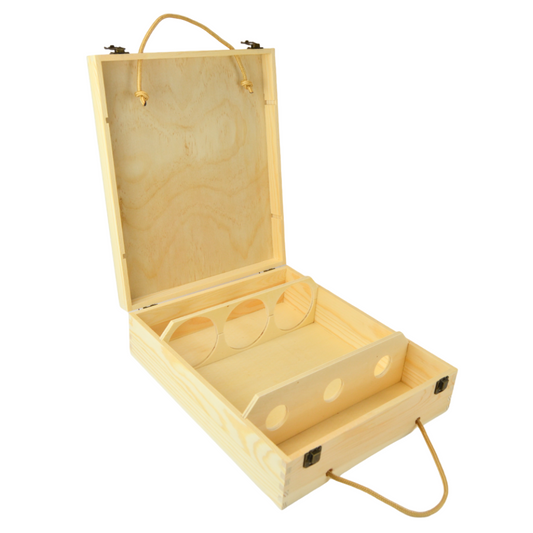 1 scatola porta vino in legno (x 3 bottiglie) cassetta porta bottiglie con manici in corda