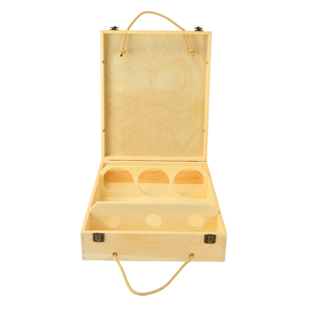 1 scatola porta vino in legno (x 3 bottiglie) cassetta porta bottiglie con manici in corda