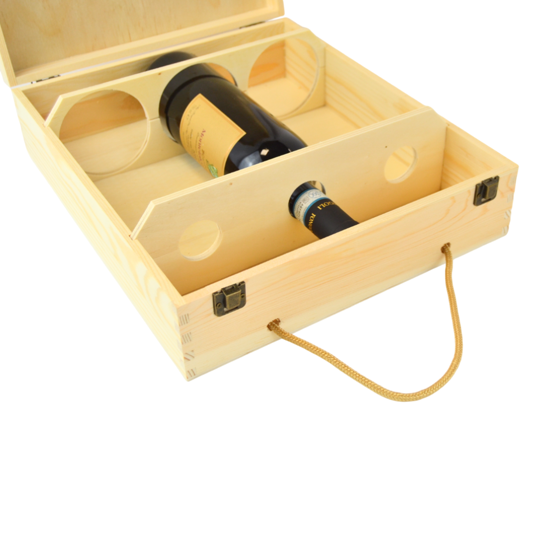 1 scatola porta vino in legno (x 3 bottiglie) cassetta porta bottiglie con manici in corda