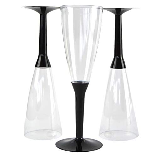 COMBO 50 calici flute + 50 calici da vino/acqua da comporre base nera ideali per feste, eventi, party e aperitvi