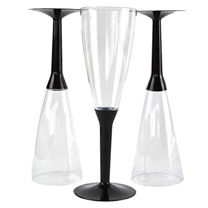 COMBO 50 calici flute + 50 calici da vino/acqua da comporre base nera ideali per feste, eventi, party e aperitvi