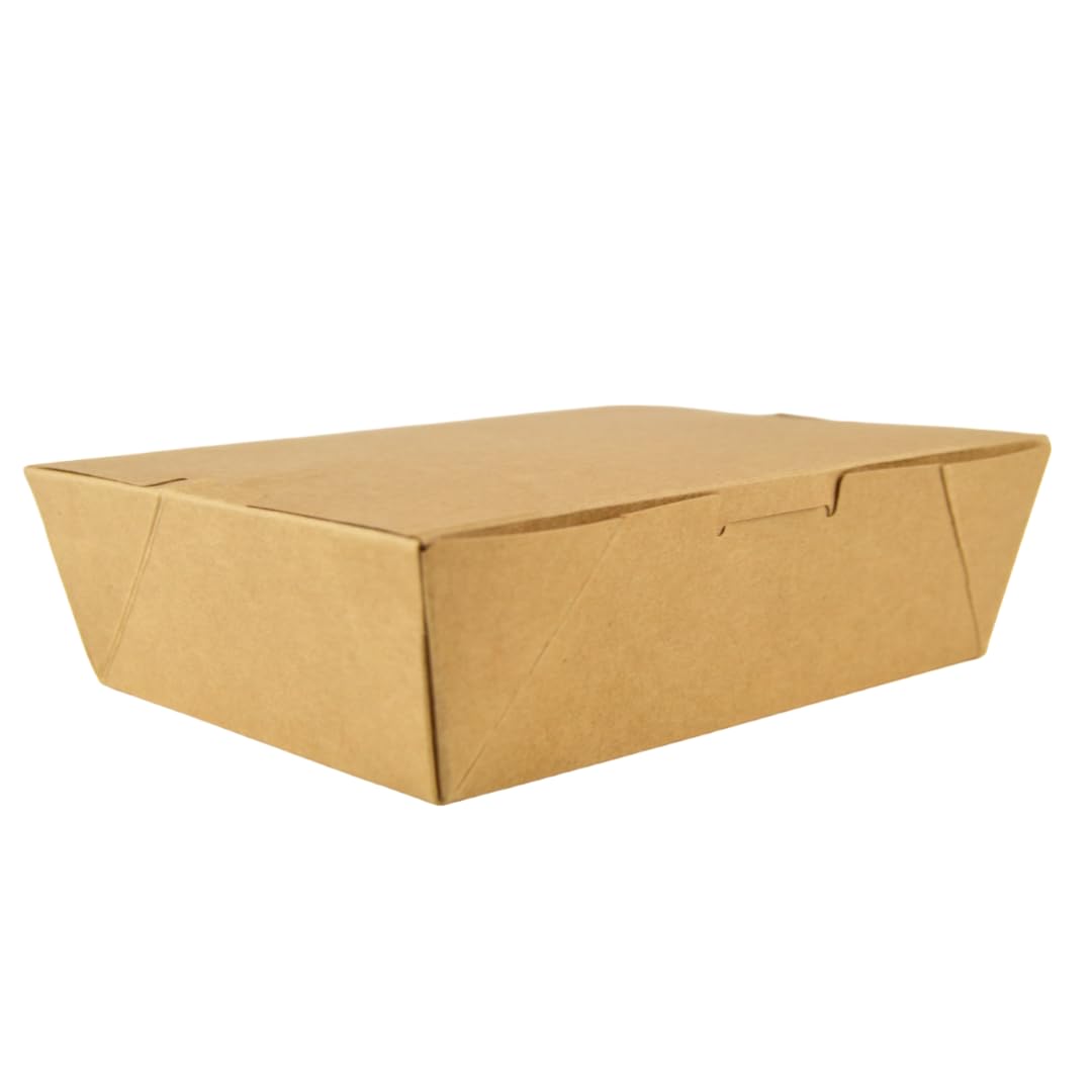 Pz 50 Box in carta kraft marrone per asporto di alimenti come fritture di pesce, verdure, pasta, riso e pollo