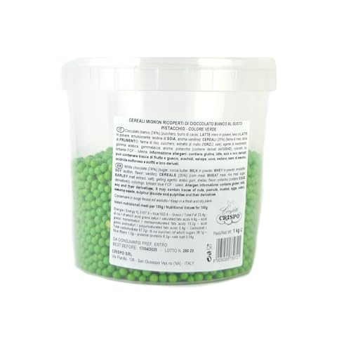 1 kg cereali mignon ricoperti di cioccolatobianco al gusto pistacchio per decorare dolci, torte e biscotti