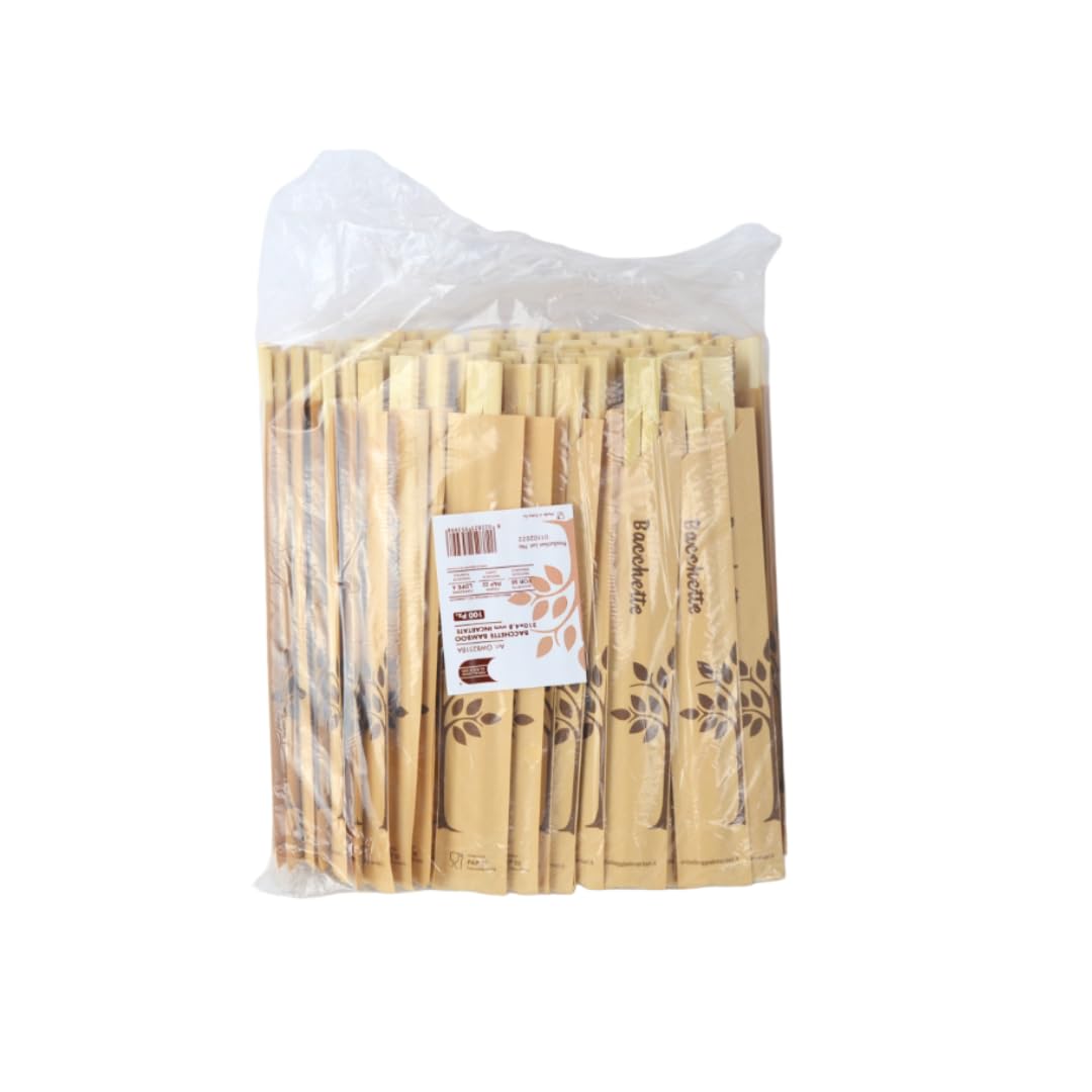Lot de 100 baguettes en bambou de 21 cm pour sushis, sashimis et poissons, avec étui en papier.