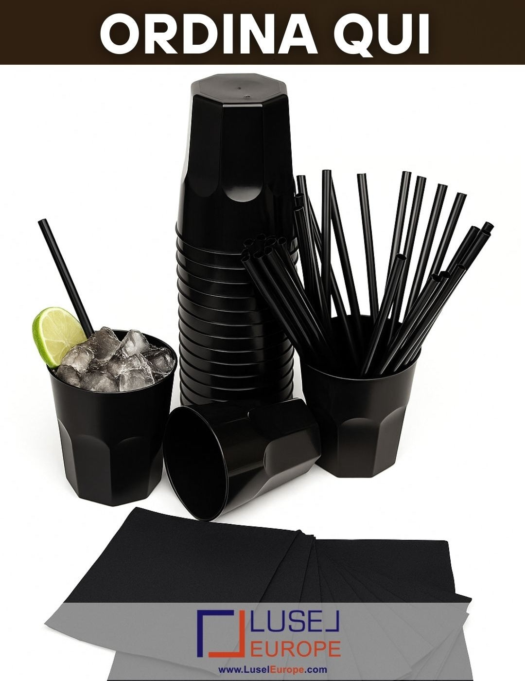 60 bicchieri neri rigidi e resistenti 270cc per cocktail e mojito