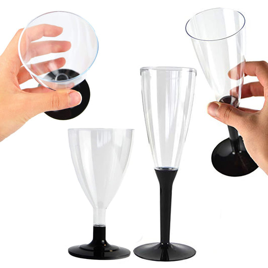 COMBO 50 calici flute + 50 calici da vino/acqua da comporre base nera ideali per feste, eventi, party e aperitvi