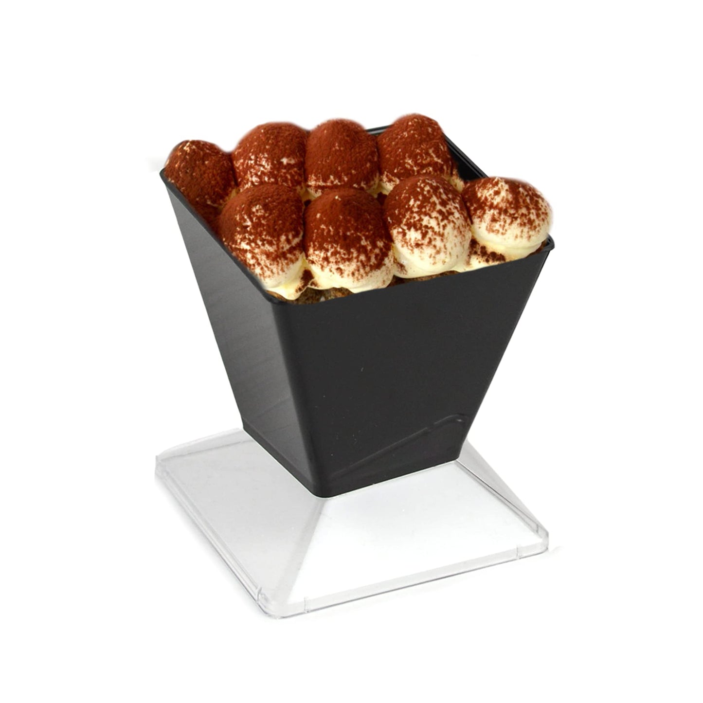 50 coupelles individuelles noires à fond carré pour desserts, bonbons, mousses à fond transparent