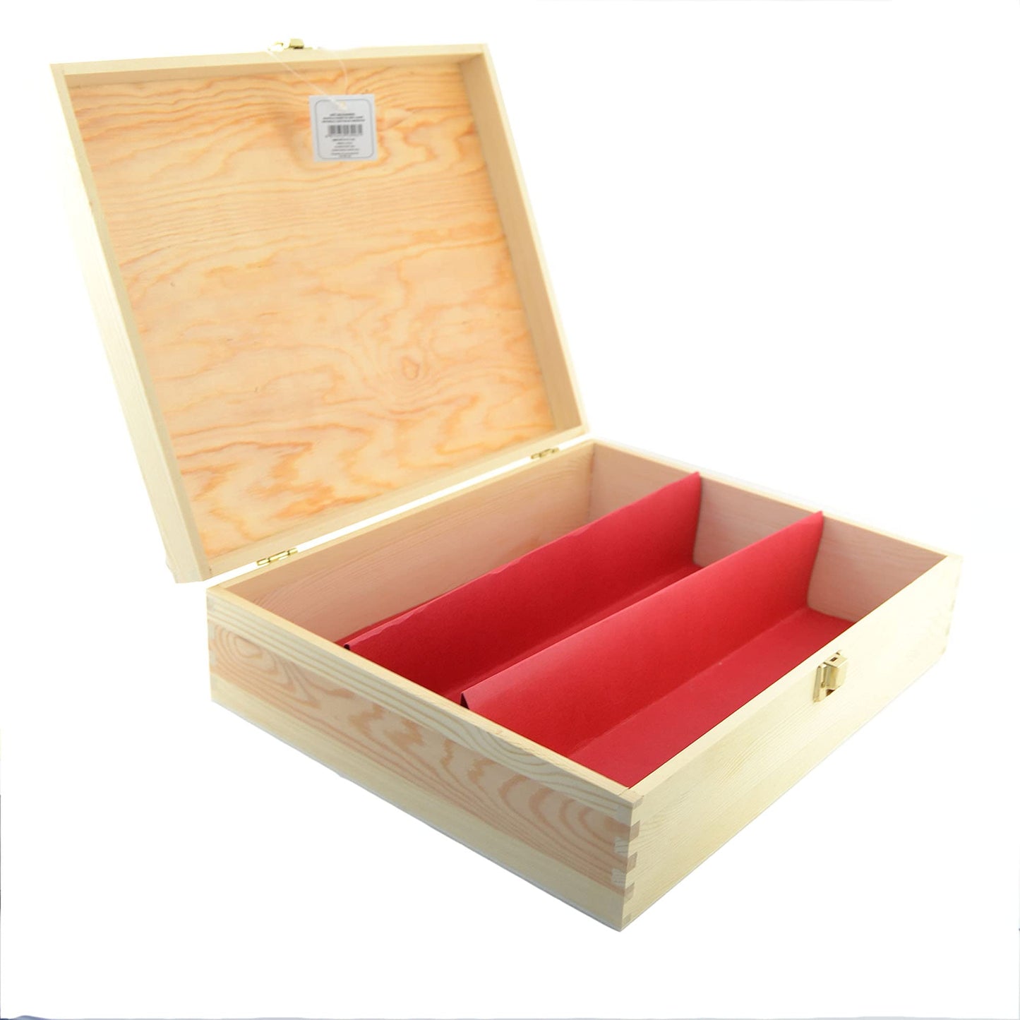 1 scatola porta vino in legno (x 3 bottiglie) cassetta con chiusura  divisorio in cartone rosso