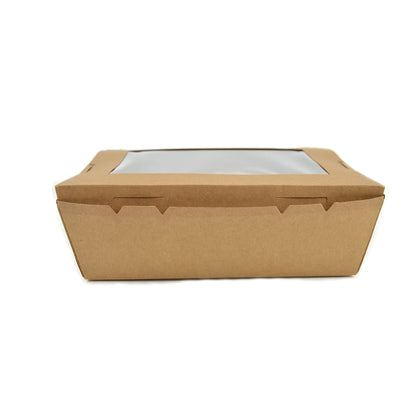Pz 50 box avana con finestra richiudibile per asporto fritture miste, verdure, riso pollo e pasta o dolci