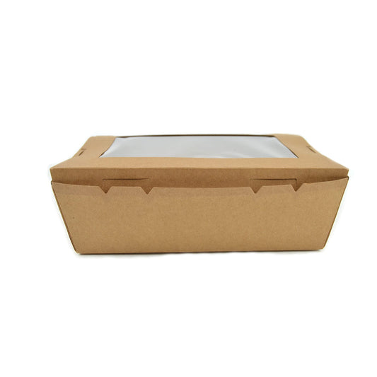 Pz 50 box avana con finestra richiudibile per asporto fritture miste, verdure, riso pollo e pasta o dolci