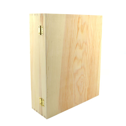 1 scatola porta vino in legno (x 3 bottiglie) cassetta con chiusura  divisorio in cartone rosso