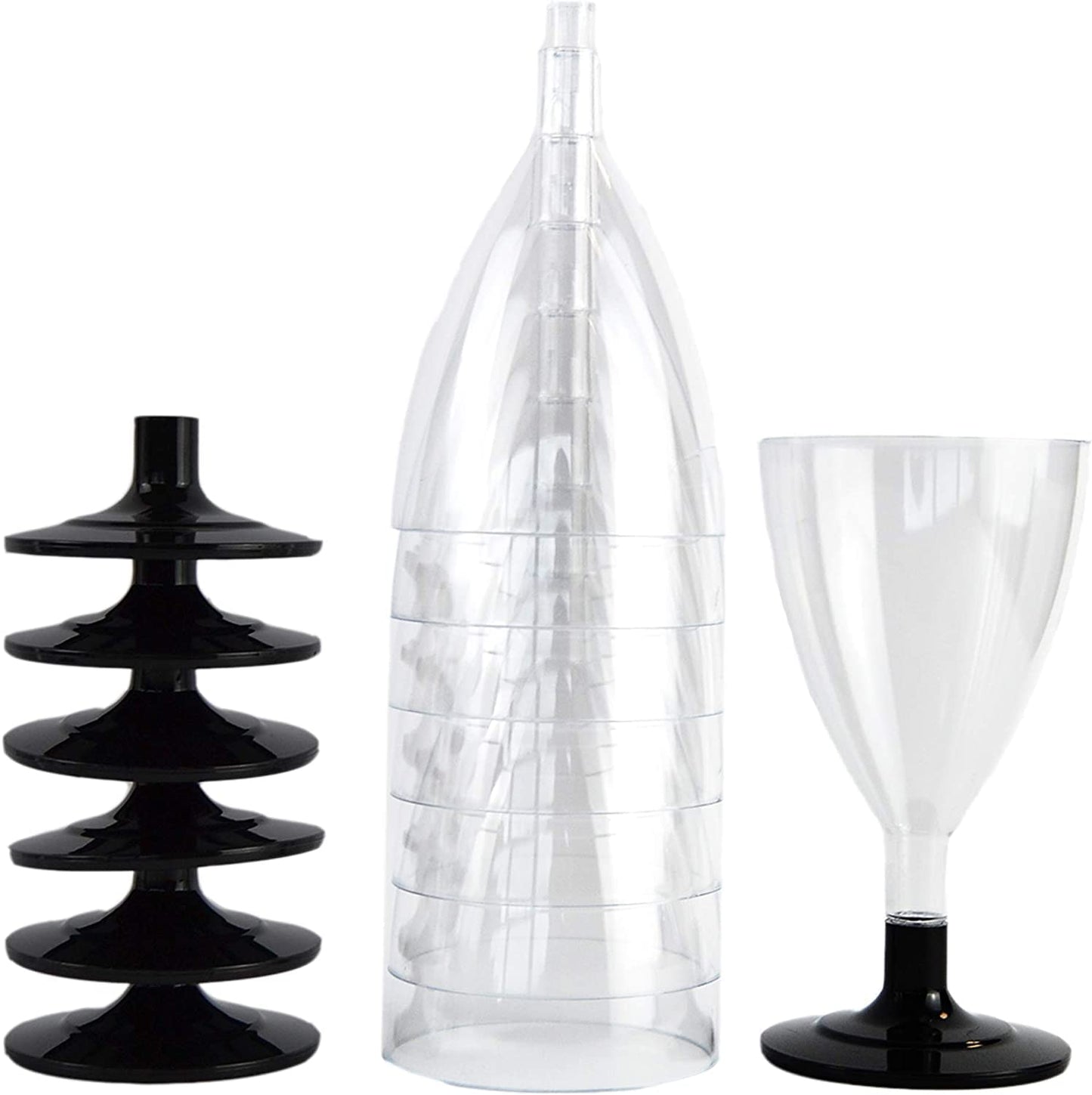 COMBO 50 calici flute + 50 calici da vino/acqua da comporre base nera ideali per feste, eventi, party e aperitvi