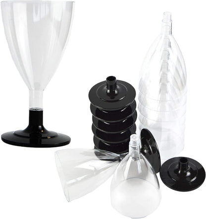 COMBO 50 calici flute + 50 calici da vino/acqua da comporre base nera ideali per feste, eventi, party e aperitvi