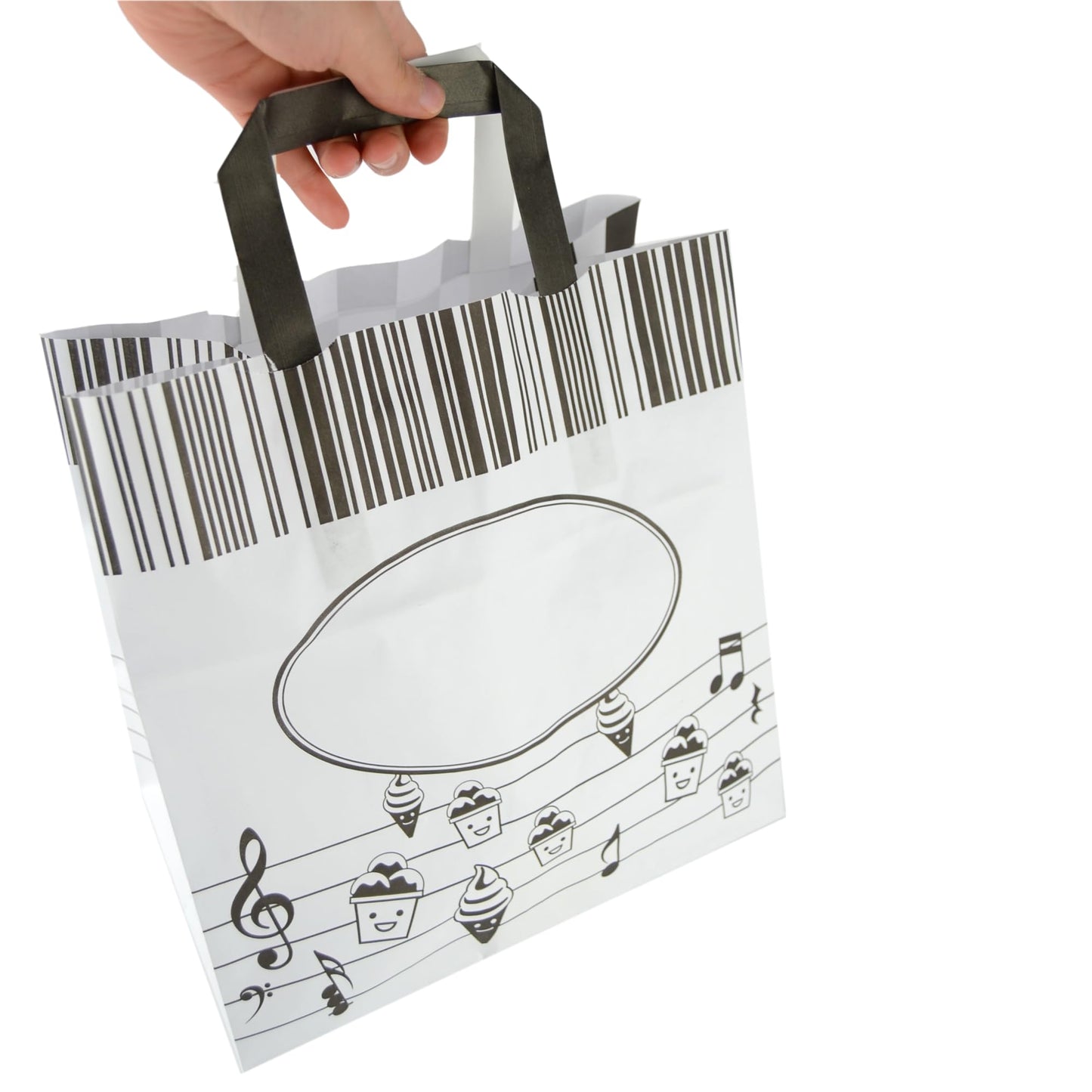 Pz 50 borse con manici in carta bianche con stampa per asporto shopper bag