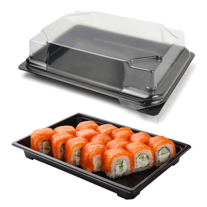 Plateau noir de 25 pièces pour sushi, sashimi, poisson idéal pour emporter d'environ 6/8 portions + couvercle