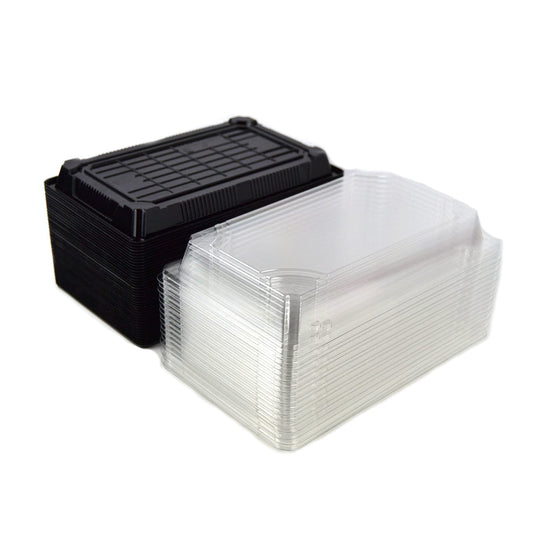pz 50 vaschetta nera per sushi, sashimi, pesce ideale per l'asporto di circa 16/18 porzioni + coperchio