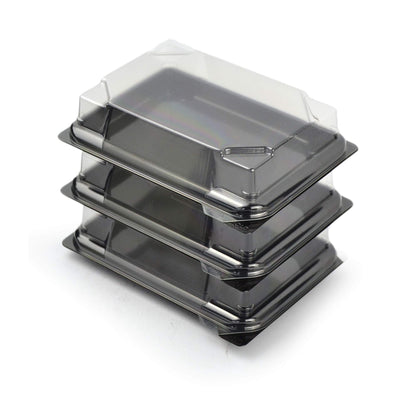 Plateau noir de 25 pièces pour sushi, sashimi, poisson idéal pour emporter d'environ 6/8 portions + couvercle