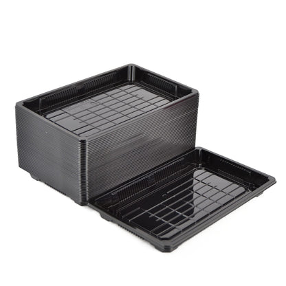 pz 50 vaschetta nera per sushi, sashimi, pesce ideale per l'asporto di circa 16/18 porzioni + coperchio