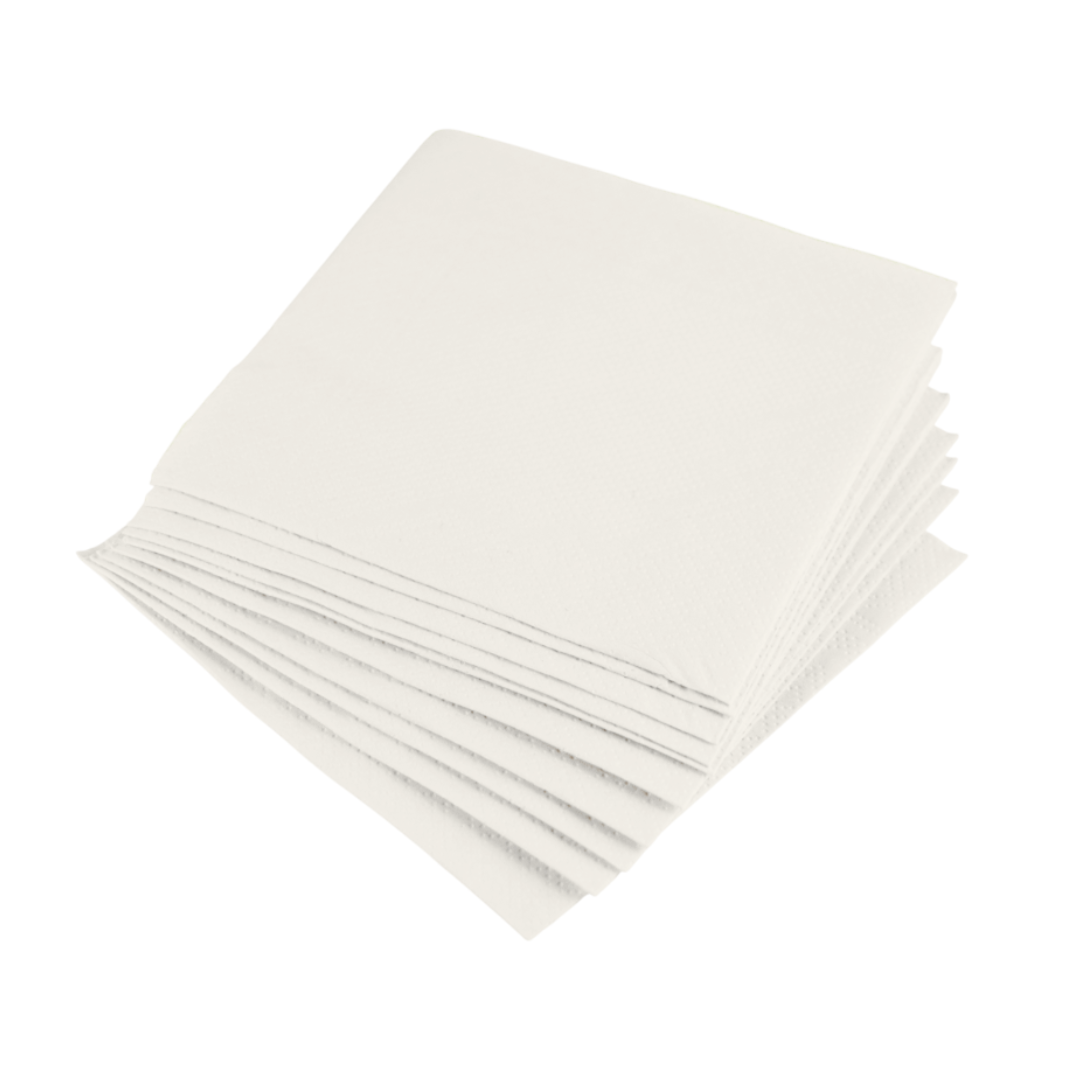100 serviettes blanches 25x25 en pure cellulose 2 plis pour restaurants, bars à cocktails, apéritifs et fêtes