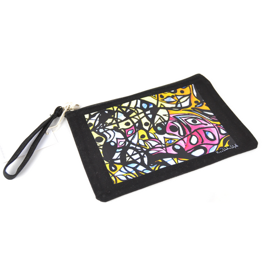 Pz 1 pochette in tessuto beauty case borsetta stampa artistica astratta colorata CELLUPOCHETTE