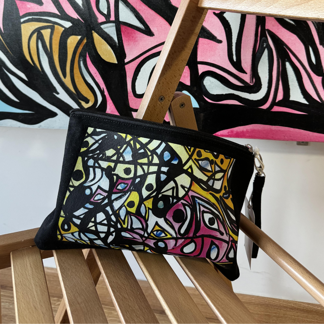 Pz 1 pochette in tessuto beauty case borsetta stampa artistica astratta colorata CELLUPOCHETTE